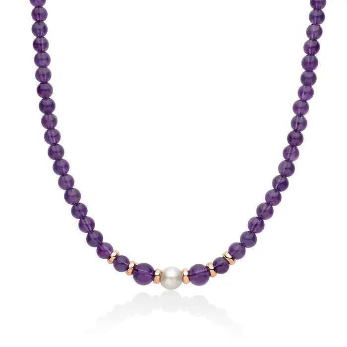 Collana Donna Miluna In Argento Perle Ametista