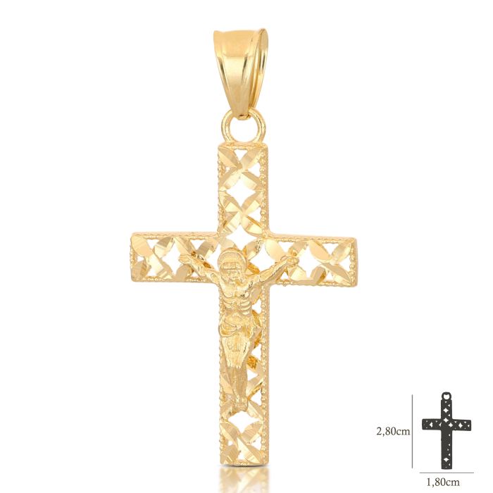 CROCE TRAFORATA CON CRISTO ORO GIALLO